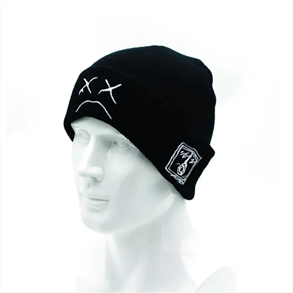 Hat Hip-hop Style Beanie Knitted Embroidered Knitted Hat With Sad Expression Warm Woolen Hat for Men and Women Fashion Cap Good Vibrations