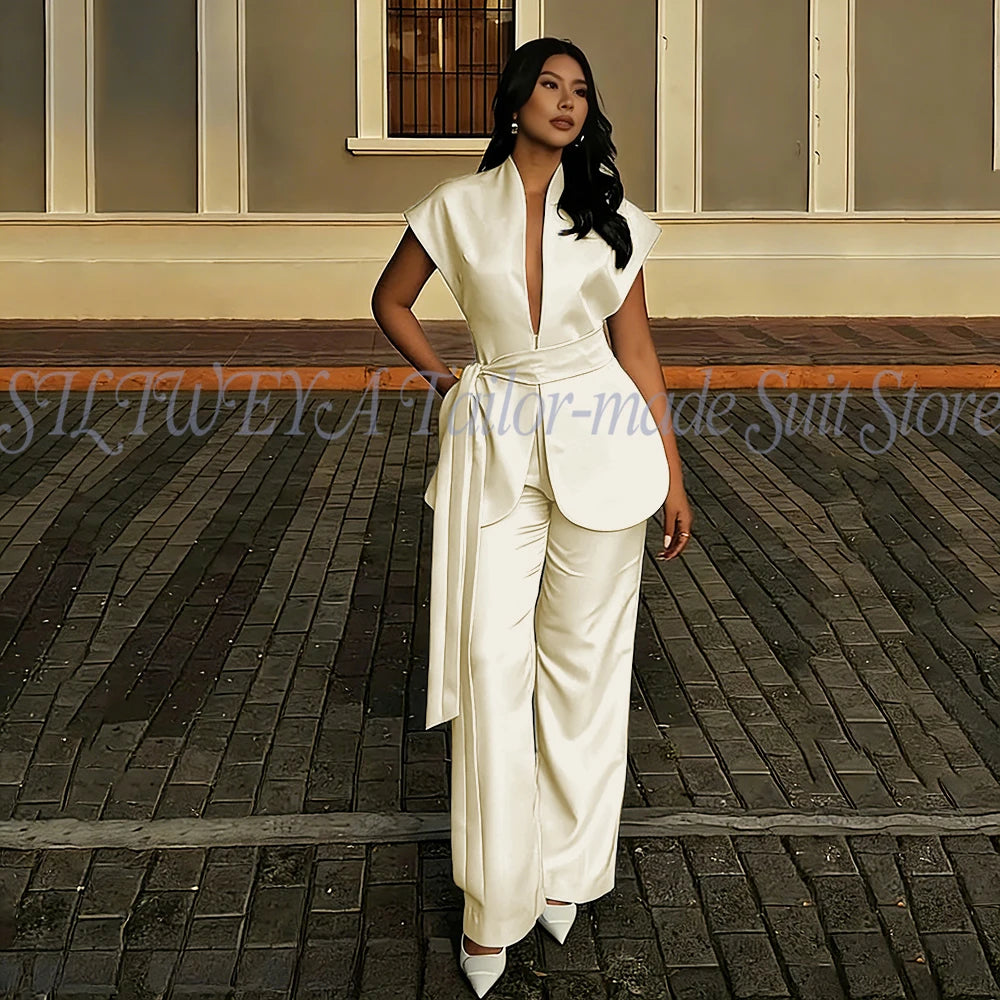 Modern Women Suits For Wedding Business Fashion 2 Pieces Sets Elegant Women's Sets Outfits Short Sleeves Jacket Pants Customized Good Vibrations