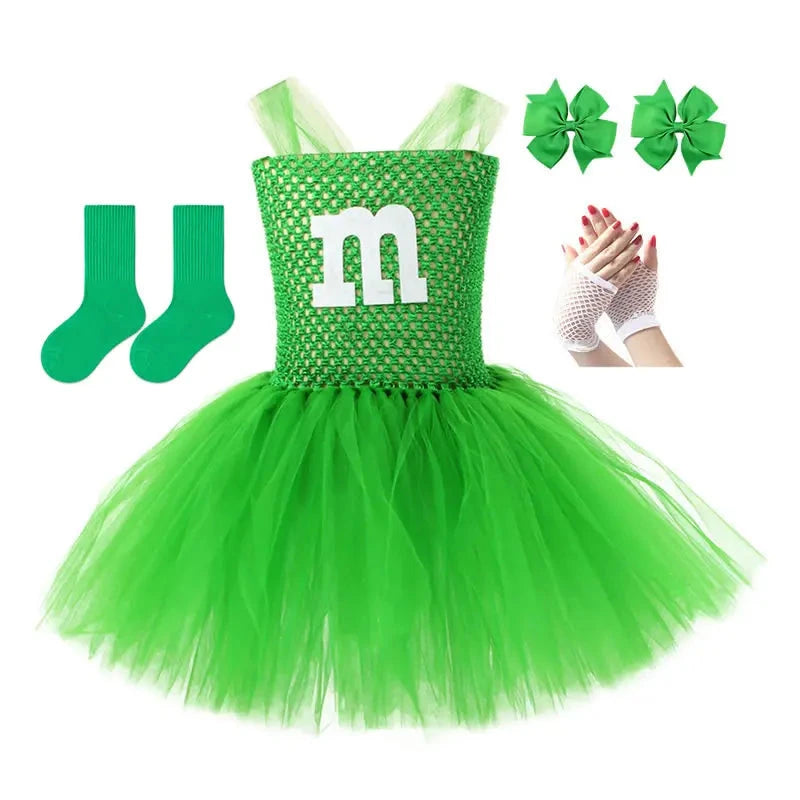 Halloween M Costume For Girl Lace TUTU Dress Festive Kid Up Sling Tunic+Bow Headband+Gloves 3PC Set Child Frock Good Vibrations