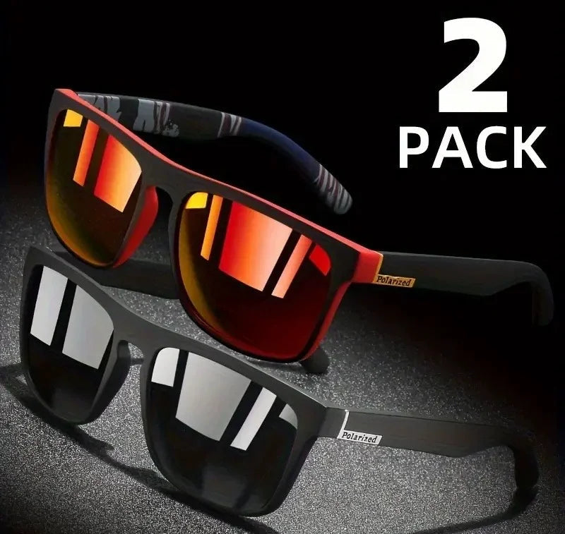 2pcs Square Polarized Sunglasses Anti Glare Sun Shades For Party Vacation Travel Driving Fishing gafas de sol para hombre Good Vibrations