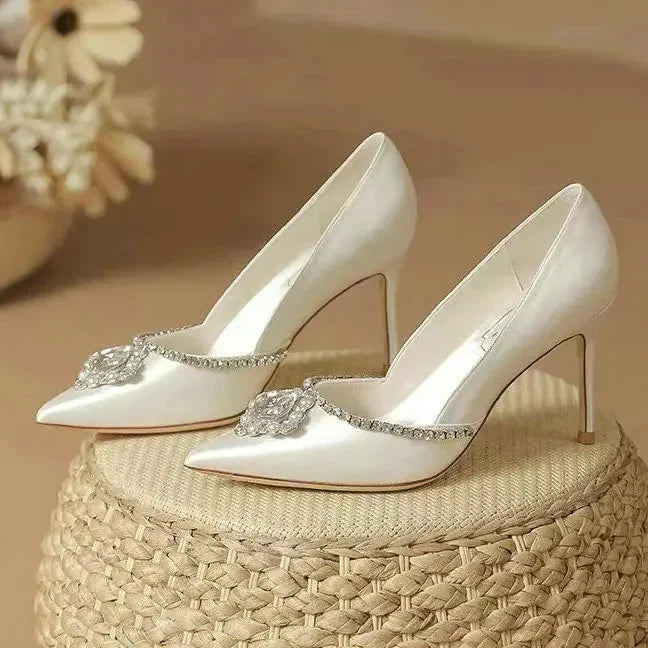 Elegant Wedding Shoes Bridal Shoes White Rhinestone High Heels Bridesmaid Pumps Good Vibrations