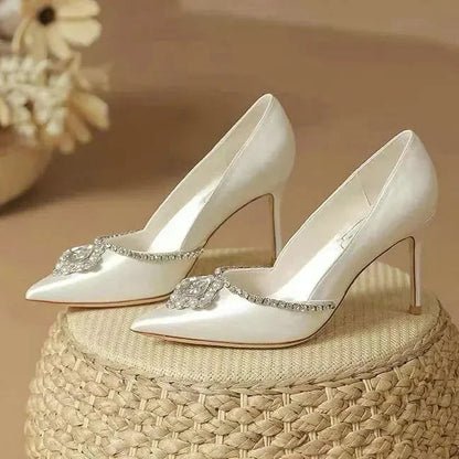 Elegant Wedding Shoes Bridal Shoes White Rhinestone High Heels Bridesmaid Pumps Good Vibrations