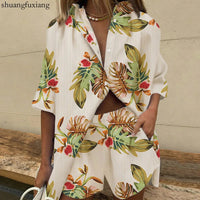 Two Piece Sets Womens Outfits Summer Casual Loose Print Two Piece Sets Fall Boho Beach Holiday Half Sleeve Shirt And Shorts Sets Good Vibrations