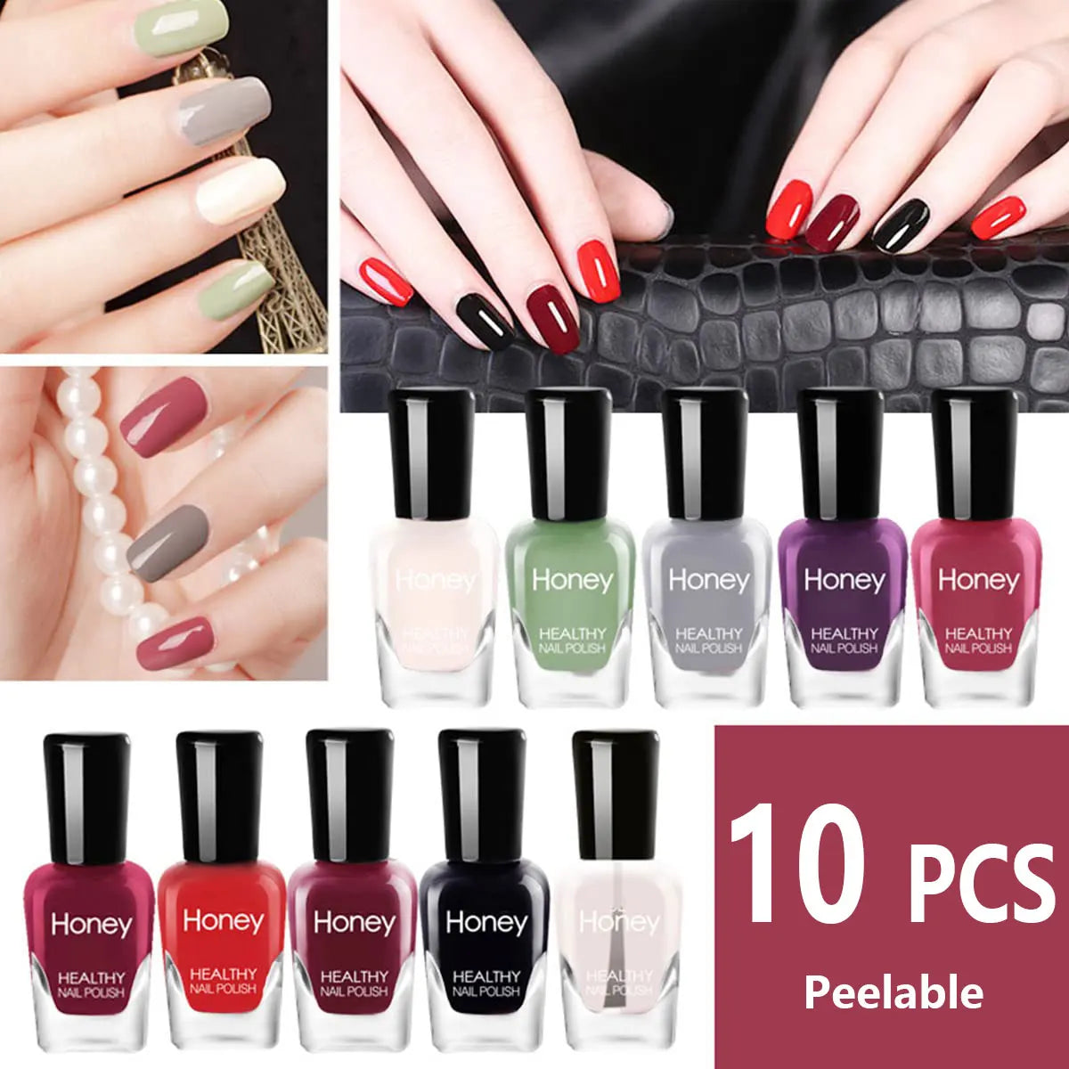 10 PCS Air Dry Nail Polish Peelable Water Based Non Toxic Odorless Quick Dry Toenail Finger Gel No Lamp Baking Nail Art Manicure Good Vibrations