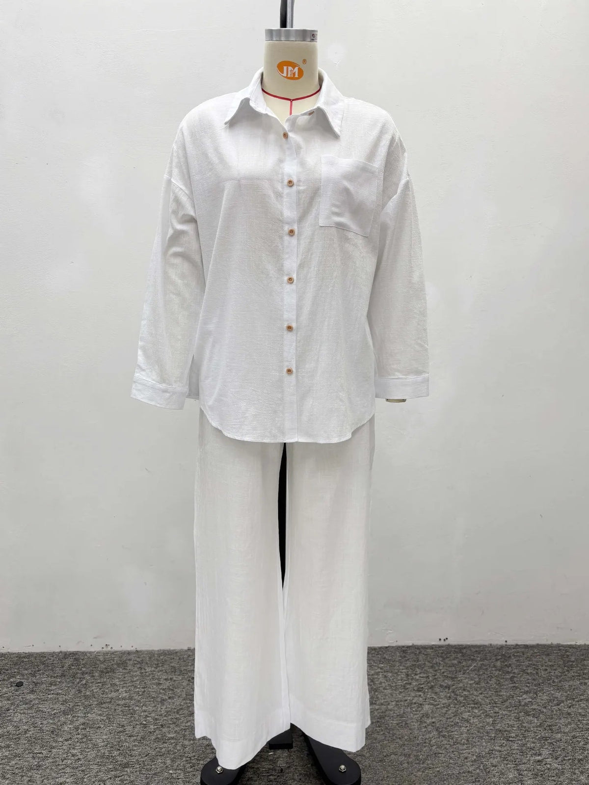 Two Piece Sets Pant Set Women Turn Down Collar White Work Shirt Casual Loose Wide Leg Long Pants High Waist Y2k Streetwear 2025 Good Vibrations