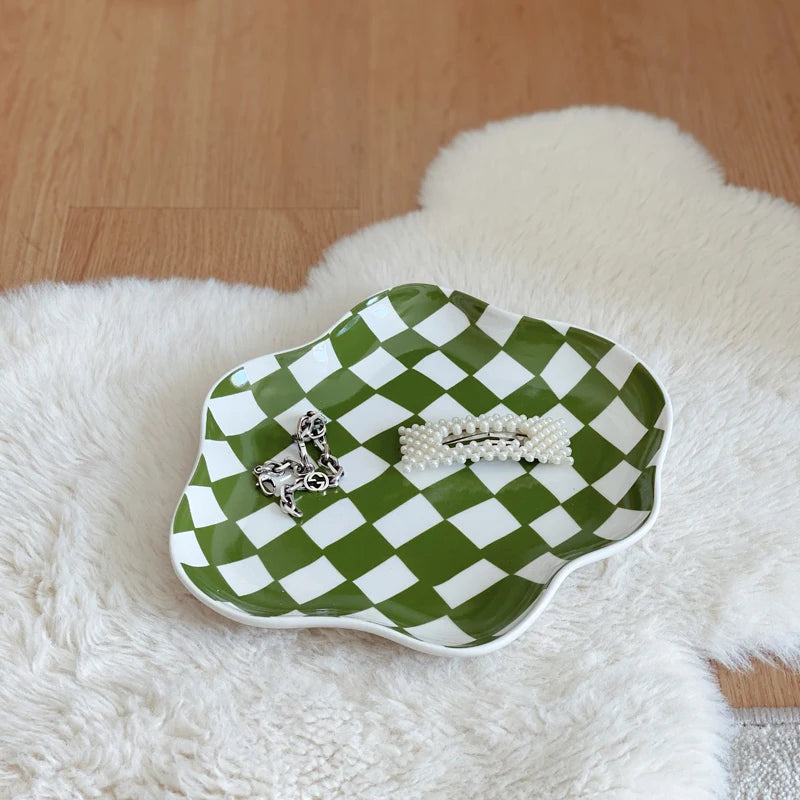 European Chessboard Ceramic Plate Black and White Checkered Irregular Tableware Dinner Plate Dinner Set Plates and Dishes Good Vibrations