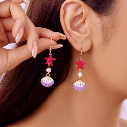 Fashion Asymmetric Ocean Style Earrings Stud  For Women Starfish Shell Earring Ear Ring Imitation Pearl Zircon Jewelry Gift Good Vibrations