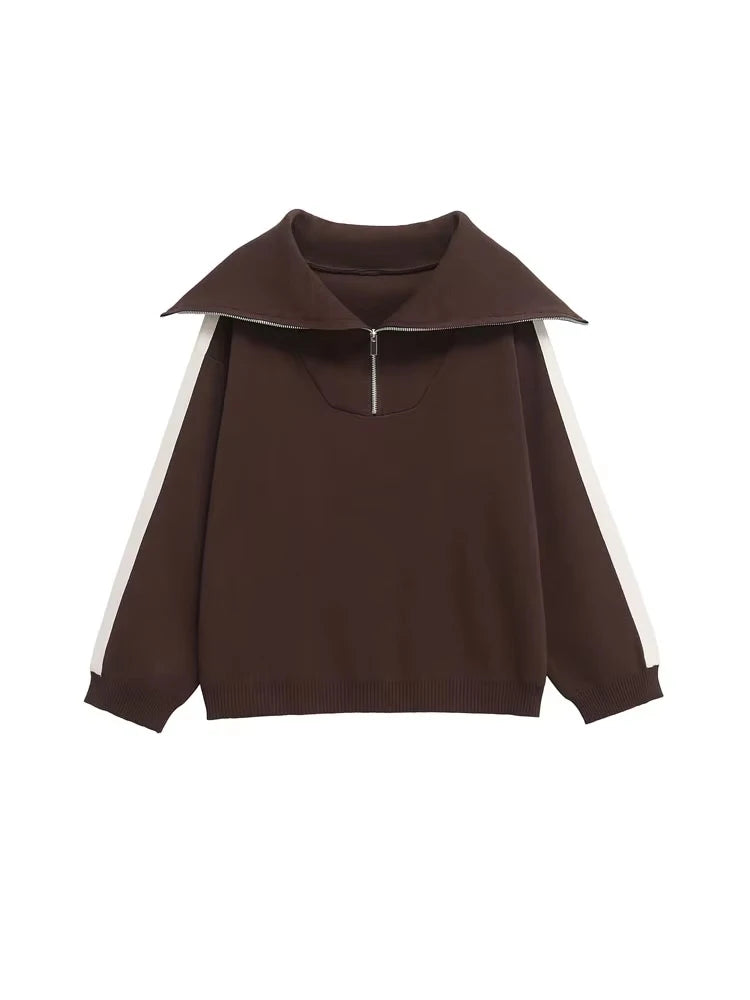 Women's Fashion Two-Piece Set with Side-Stripped Knit Sweater And High-Elastic Waist Straight Pants Female Casual Outfit Good Vibrations