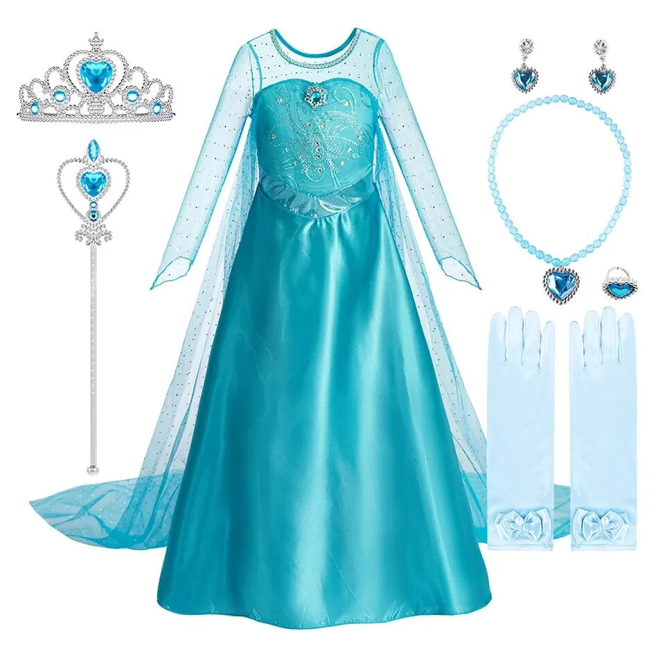Halloween Elsa Dress for Girls Children Party Princess Costume Kids Disguise with Long Cloak Girl Snow Queen Carnival Clothes Good Vibrations
