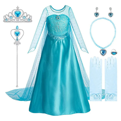 Halloween Elsa Dress for Girls Children Party Princess Costume Kids Disguise with Long Cloak Girl Snow Queen Carnival Clothes Good Vibrations