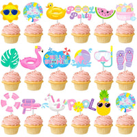 Summer Cupcake Toppers - Pool Party Decorations - Water Themed Birthday Cake Picks for Swimming Baby Shower Good Vibrations