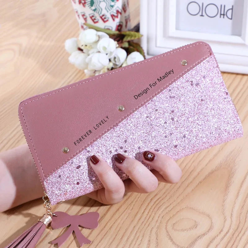 Fashion Women's Pu Leather Long Wallets Sequins Patchwork Glitter Wallet Coin Purse Female Wallets Girls Gifts Wholesale Good Vibrations