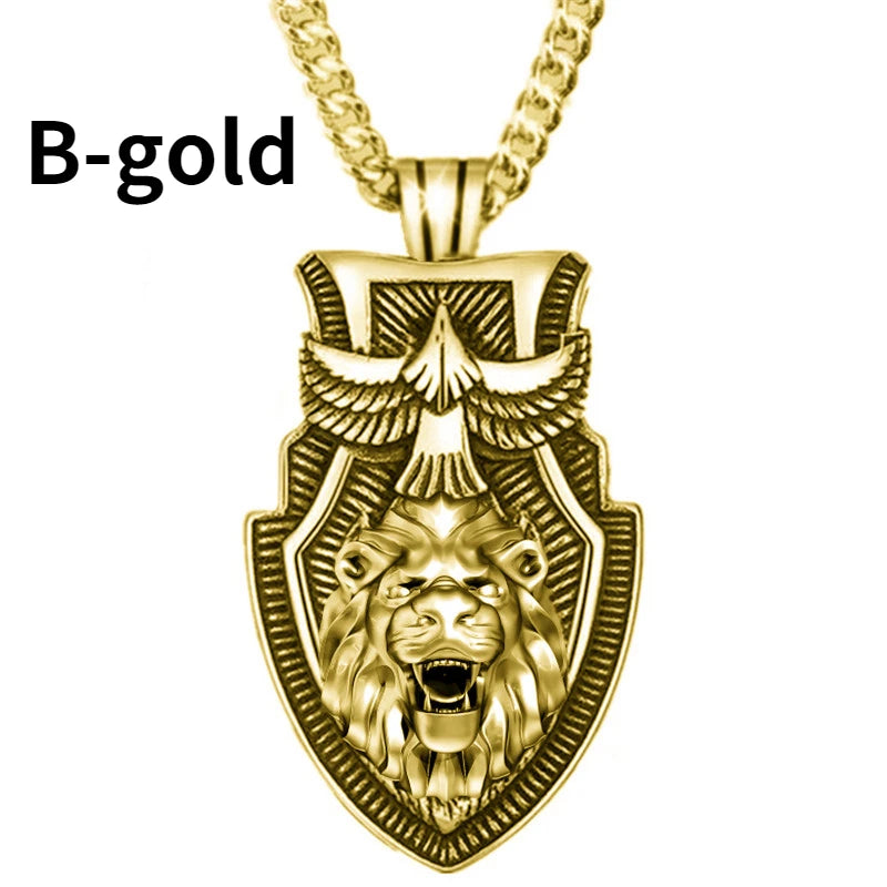 Fashion Men's Wolfhead Necklace Stainless Steel Triangle Pendant Hip Hop Necklaces for Men Punk Animal Jewelry Anniversary Gift Good Vibrations