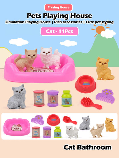 Mini doll pet accessory set, children's playhouse toy pet set, cat and dog bath, park, scene set, birthday and Christmas gifts Good Vibrations