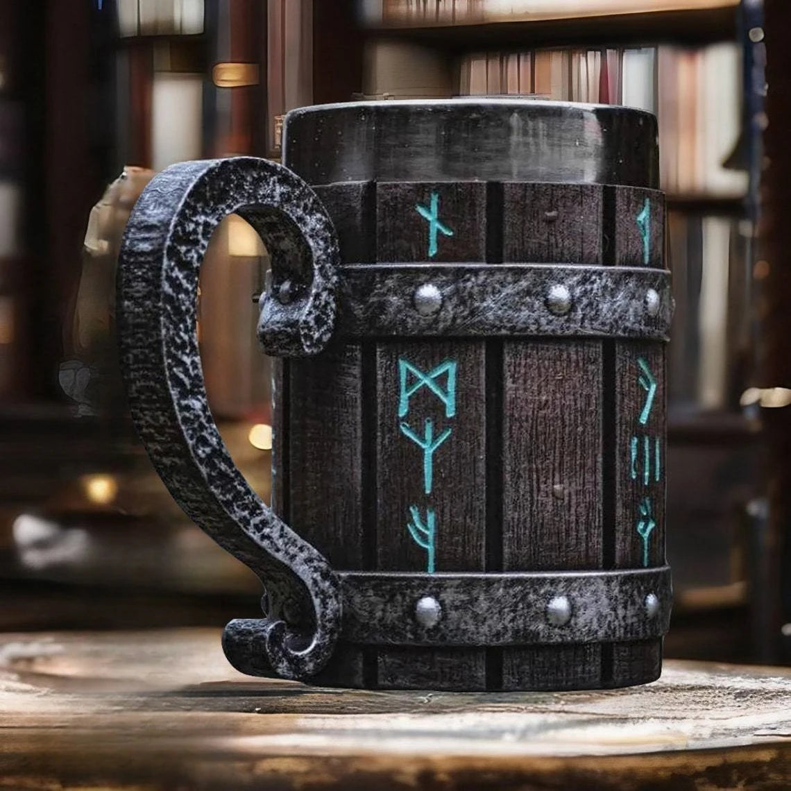 Viking Vintage Oak Barrel Beer Mug Stein with Stainless Steel Liner Coffee Cup Tea Mug Large Capacity Mug Pub Bar Party Gift Good Vibrations