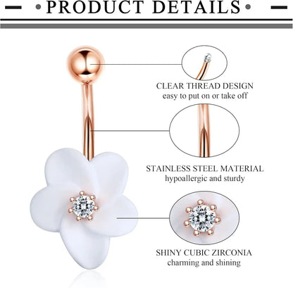Bobisty Navel Rings Surgical Stainless Steel Belly Button Rings for Women Girls Body Piercing with Gold Plated Brass Flower Good Vibrations Adult Super Store