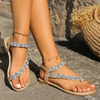 ladies Sandals Summer New Round Head Set Toe Rhinestone Elastic Slippers Casual Comfortable Lightweight Soft Soled Sandals Good Vibrations