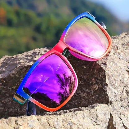 2pcs Classic Square Frame Sunglasses, Gradient Color, Full Rim, Polycarbonate Frame, TAC Lens, Polarizer, Sports Style Good Vibrations