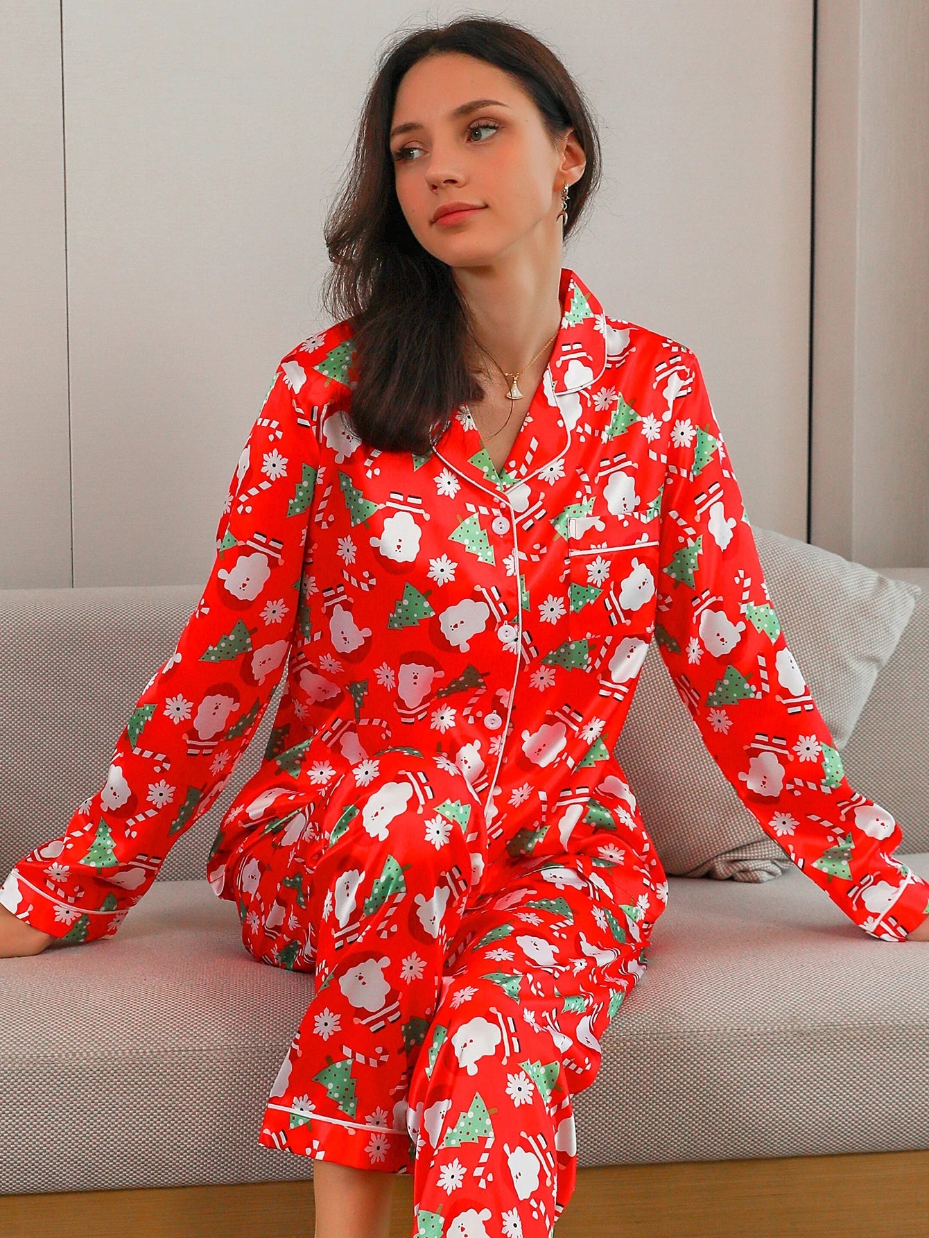 Two piece sets women's sleepwear autumn and winter long sleeved pants Christmas patterned printed home clothes sleepwear set Good Vibrations