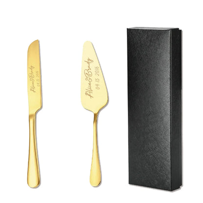 2pc custom engraved stainless steel cake knife set gift box, suitable for weddings, birthdays, all kinds of parties Good Vibrations
