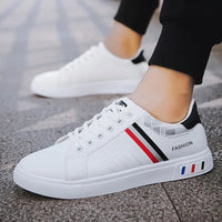 Men's Sneakers White Casual Shoes Lightweight Breathable Flats Fashion Lace-up Vulcanized Shoes Non Slip Outdoor Men Shoes Tenis Good Vibrations