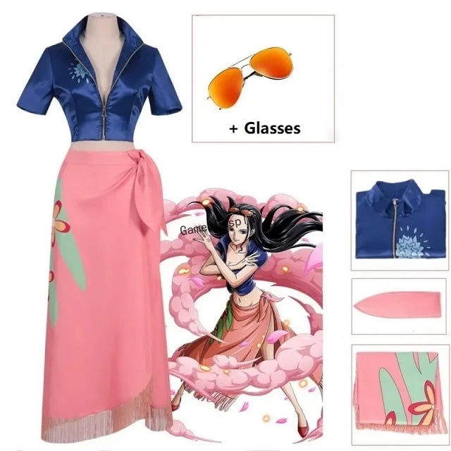 Anime Cosplay Costume Dress Outfits Nico Robin Cosplay Costume Glasses Party Wig Suit Costumes For Girl Halloween Carnival Suit Good Vibrations