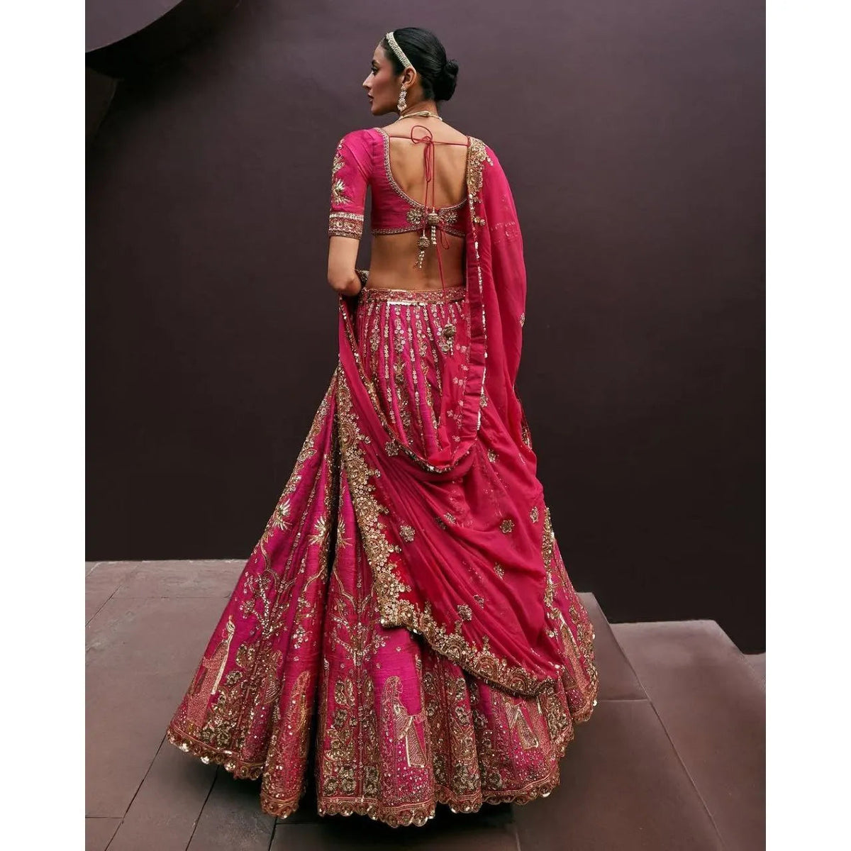 Most Trending Beautiful Bridal Lehenga Choli Veil Collection in Dark-Pink Size M by Heera Creation for Brides Good Vibrations