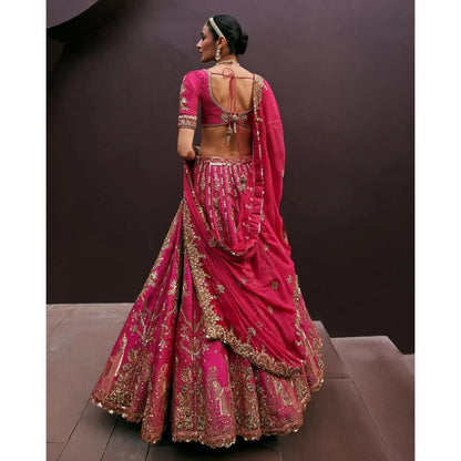 Most Trending Beautiful Bridal Lehenga Choli Veil Collection in Dark-Pink Size M by Heera Creation for Brides Good Vibrations