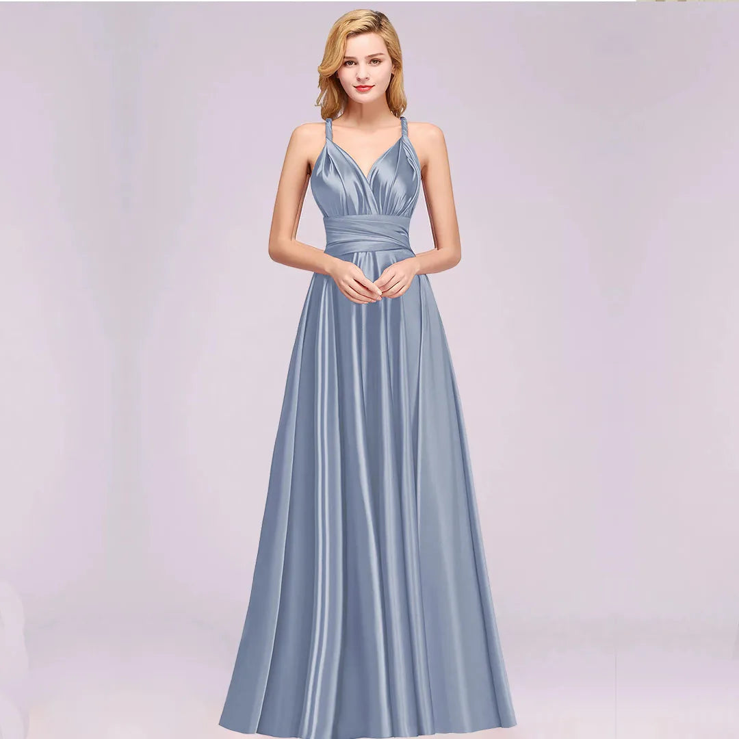 BABYONLINE Sexy Bridesmaid Dress Infinity Style Convertible Halter V neckline Gown Sleeveless Multiway Wrap Changable Guest Gown Good Vibrations