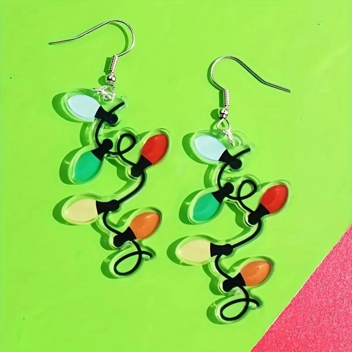 Colorful Christmas Lights Design Dangle Earrings Simple Elegant Style Acrylic Jewelry Adorable Christmas Party Ear Ornaments Good Vibrations
