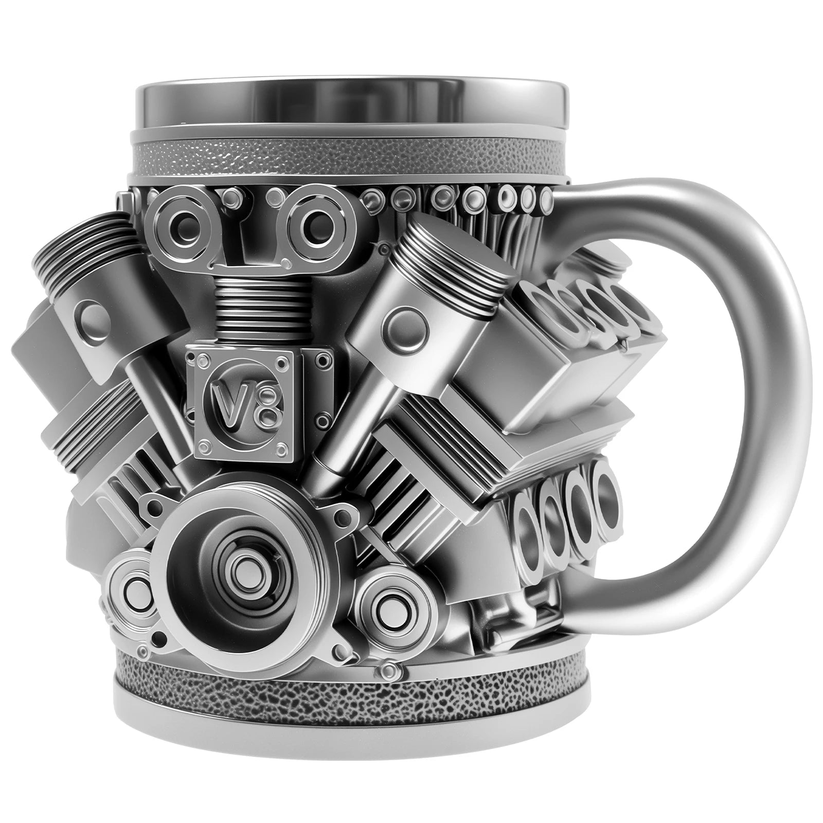 Engine Coffee Mug 350ml Creative Car V8 Engine Coffee Cup with Handle Novelty Stainless Steel Beverage Mugs for Car Lovers Gifts Good Vibrations