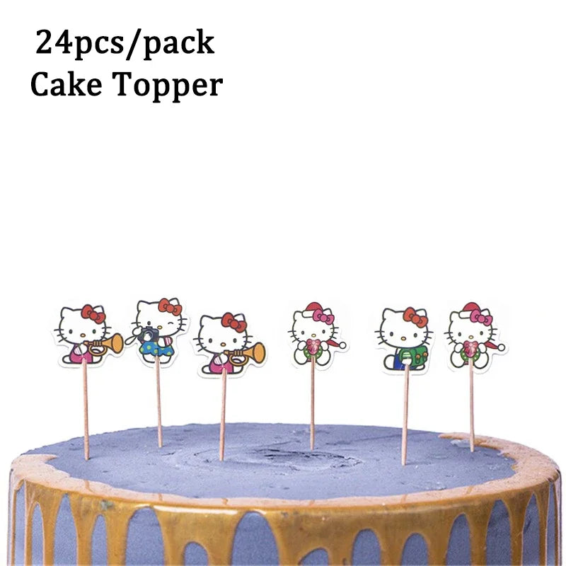 Hello Kitty Theme Girls Birthday Party Disposable Tableware Paper Cup Plate Balloon Kids Favors KT Balloon Party Decor Supplies Good Vibrations