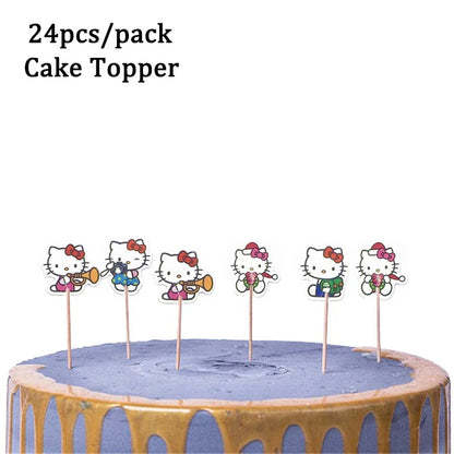 Hello Kitty Theme Girls Birthday Party Disposable Tableware Paper Cup Plate Balloon Kids Favors KT Balloon Party Decor Supplies Good Vibrations