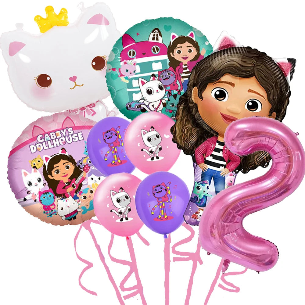 Gabby Doll House Birthday Party Decoration Cat Cutlery Cup Plate Stickers Baby Shower Children's Party Balloon DIY Toy Supplies Good Vibrations
