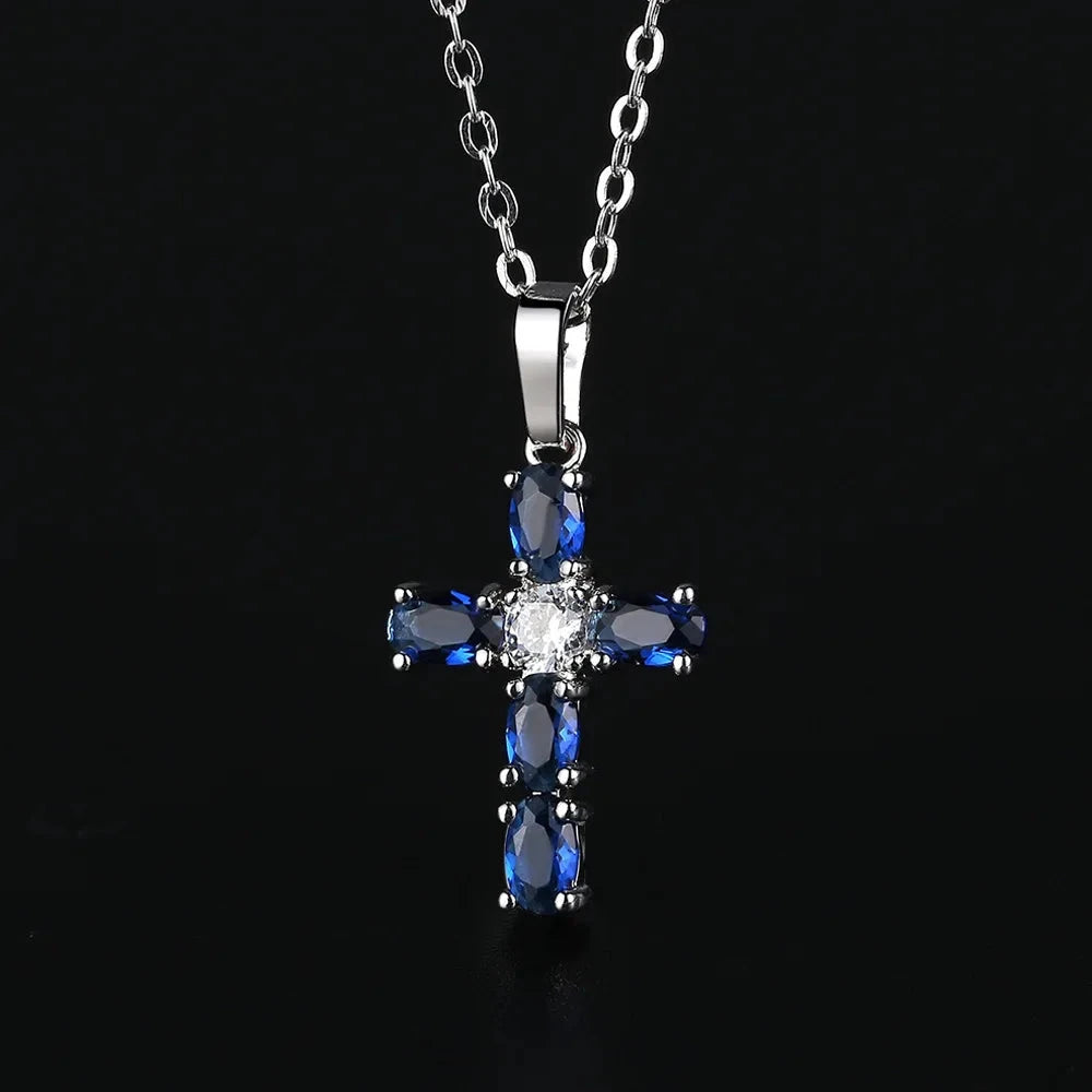 Aesthetic Cross Necklace for Women Charming Zirconia Trendy Party Accessories Personalized Female Jewelry Wholesale Bulk Good Vibrations