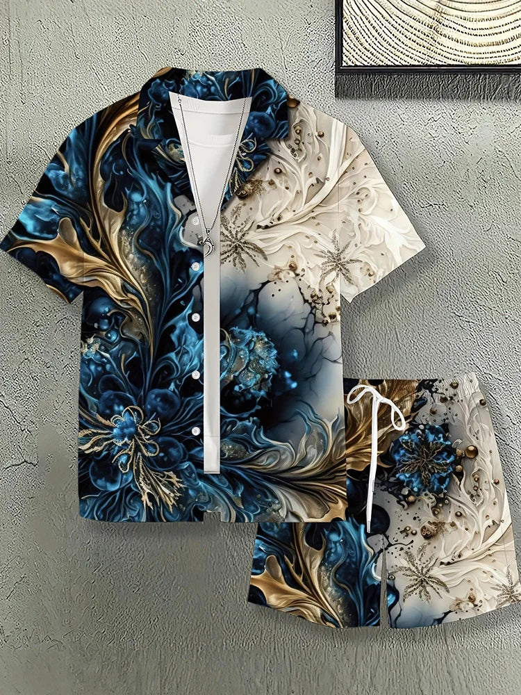 2025 New Summer Casual Men's Shirt And Beach Shorts Set 3D Printed Short-sleeved Outdoor Streetwear Shorts Camisas De Hombre Good Vibrations