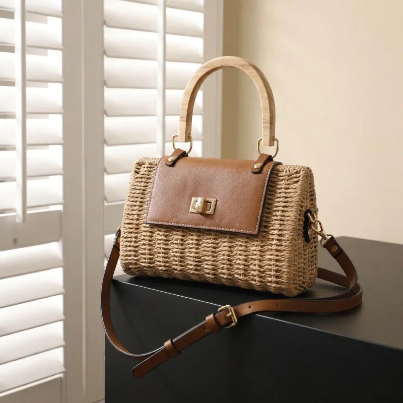 Women's Shoulder Bag Casual Boho Woven Straw Crossbody Bag Lightweight Handmade Summer Beach Vacation Resort Good Vibrations