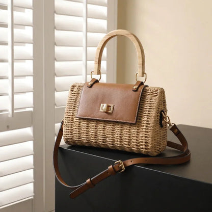 Women's Shoulder Bag Casual Boho Woven Straw Crossbody Bag Lightweight Handmade Summer Beach Vacation Resort Good Vibrations