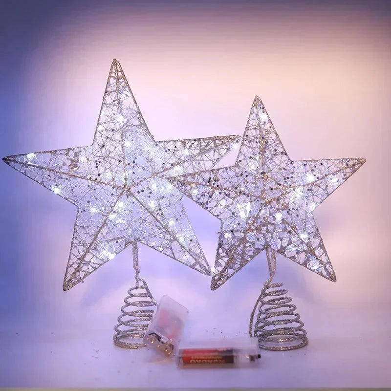 Christmas Tree Topper Star with LED Lights 20cm/25cm Festive Shining Decoration for Xmas Tree Home Holiday Decor Good Vibrations