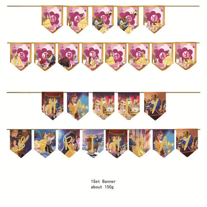 12pcs Cartoon Anime Beauty and the beast Princess Cake Topper Theme candy bar Cupcake Toppers baby shower kids birthday Party Good Vibrations