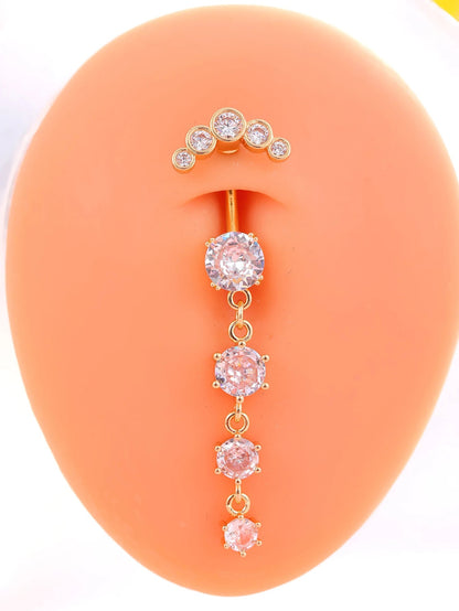 Gold Color Stainless Steel Belly Button Ring Long Dangled Flower CZ Crystal Navel Belly Piercing Rings for Women Sexy Jewelry Good Vibrations Adult Super Store