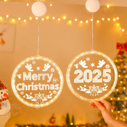 Merry Christmas LED Fairy Lights Santa Claus Elk Living Doors Windows Decoration New Year Gift 2025 Christmas Tree Hanging Light Good Vibrations