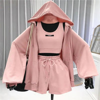 Women Coat Super Soft Sports Jacket Polyester Keep Warm  Simple Three Pieces Drawstring Shorts Vest Thin Coat Set Good Vibrations