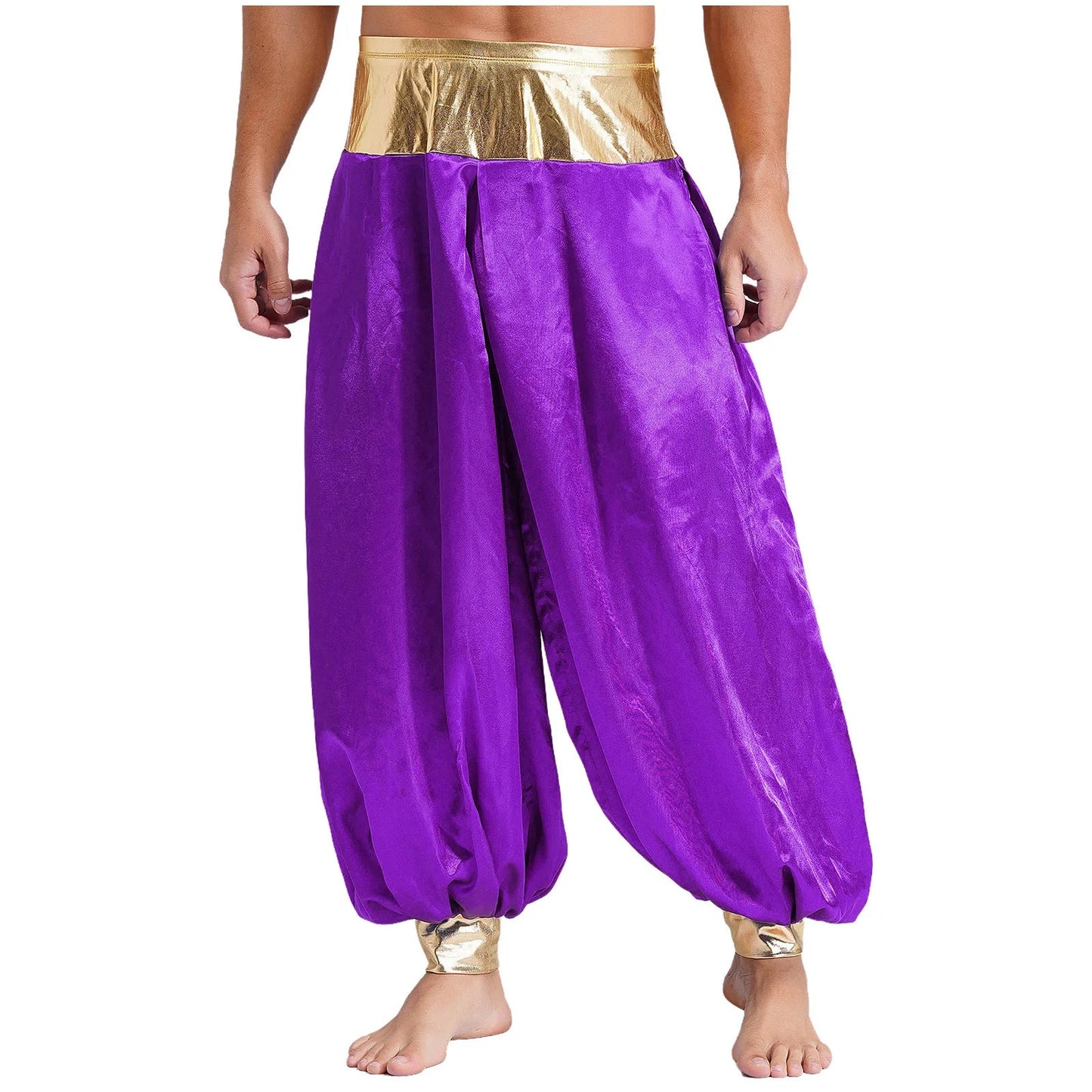 Halloween Men Arabian Indian Prince Cosplay Costume Stain Shiny Harem Trousers Arab Costume Carnival Dress Up Lantern Long Pants Good Vibrations