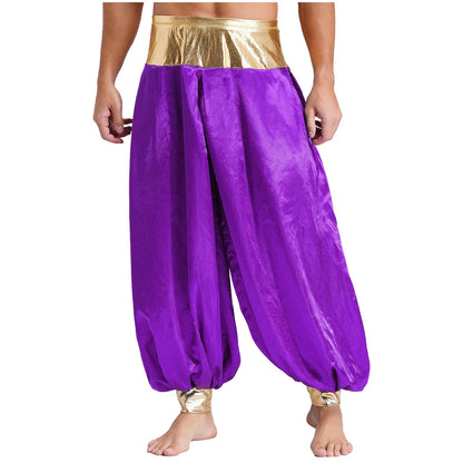 Halloween Men Arabian Indian Prince Cosplay Costume Stain Shiny Harem Trousers Arab Costume Carnival Dress Up Lantern Long Pants Good Vibrations