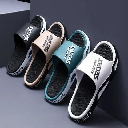 Summer Men Slippers Fashion Trendy Flip Flops Bathroom Slippers Outdoor Non-Slip Sporty Style Open Toe Beach Slippers Good Vibrations