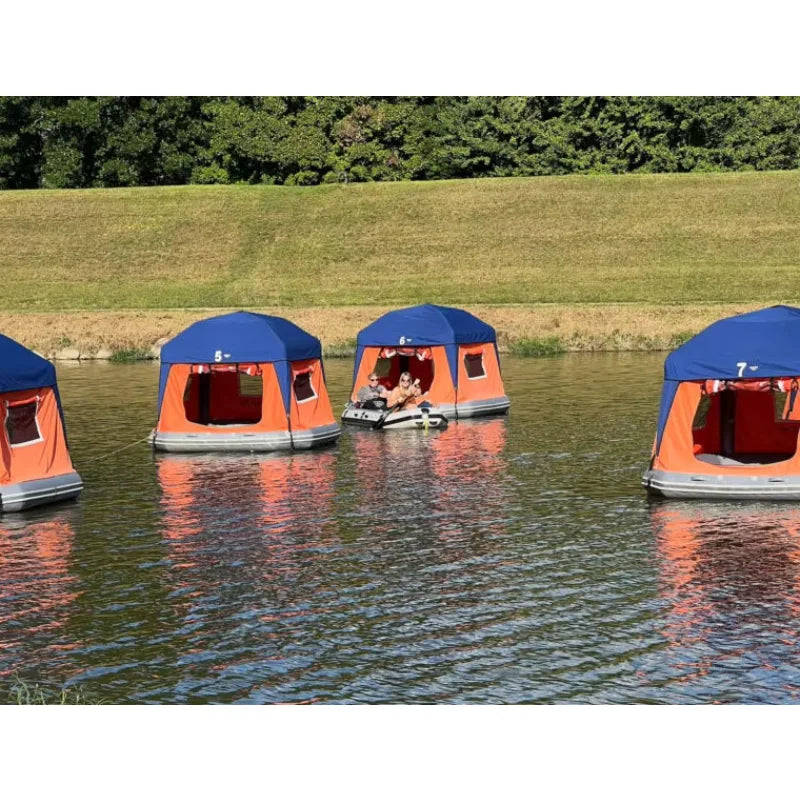 Water Park Inflatable House Boat Outdoor Floating Boat Camping Raft Tent Swimming Pool Dock for Lakes Good Vibrations