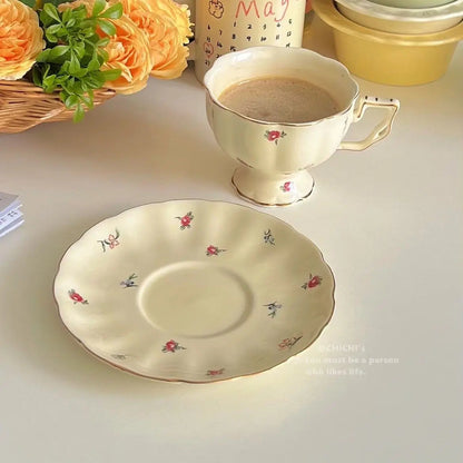 Ceramic Tea Cups Plate Set  Exquisite Afternoon Tea Coffee Cup Cream Color High Beauty Household Mug Birthday Gift 250ml Good Vibrations
