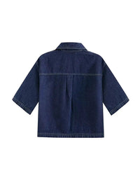 2025 Women's Fashion Flip Pocket Decoration Short Flip Collar Slim fit denim Top + Asymmetric Denim Skirt 2 Piece Set Good Vibrations