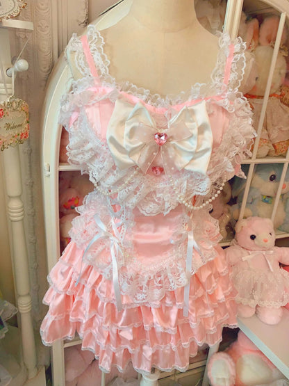 Sweet Cute Heavy Industry Skirt Sets Bow Lace Vest Mini Y2K GOOD Vibrations